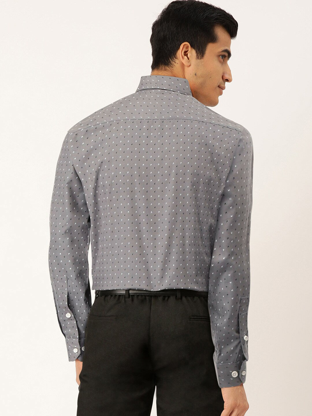 Men's Grey Cotton Printed Formal Shirts ( SF 716Grey )