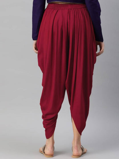 Women's Maroon Viscose Rayon Dhoti Pant