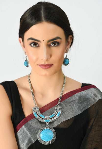 Silver-Plated Rajwadi Design Necklace with Earrings Jkms_077