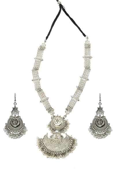 Trendia Silver-Plated Rani Haar Necklace with Earrings Jkms_088