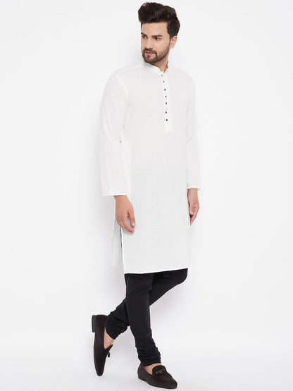 Men's Woven Design White Straight  Kurta