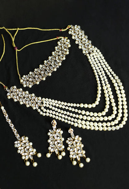 Gold Plated with stone and pearls Combo Necklace Set Jkms_128