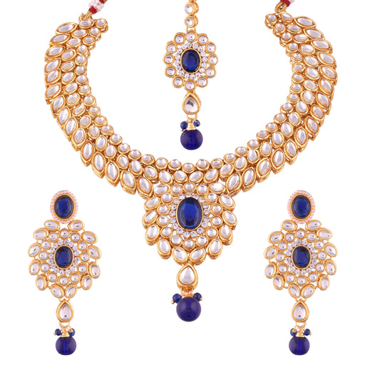 Women's traditional gold plated kundan choker jewellery set ij319bl