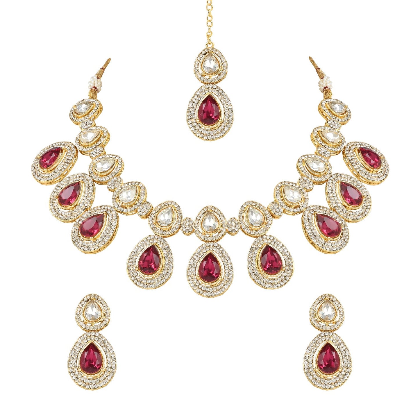 Women's 18K Gold Plated Traditional Kundan & Stone Studded Choker Necklace Jewellery Set with Earrings & Maang Tikka