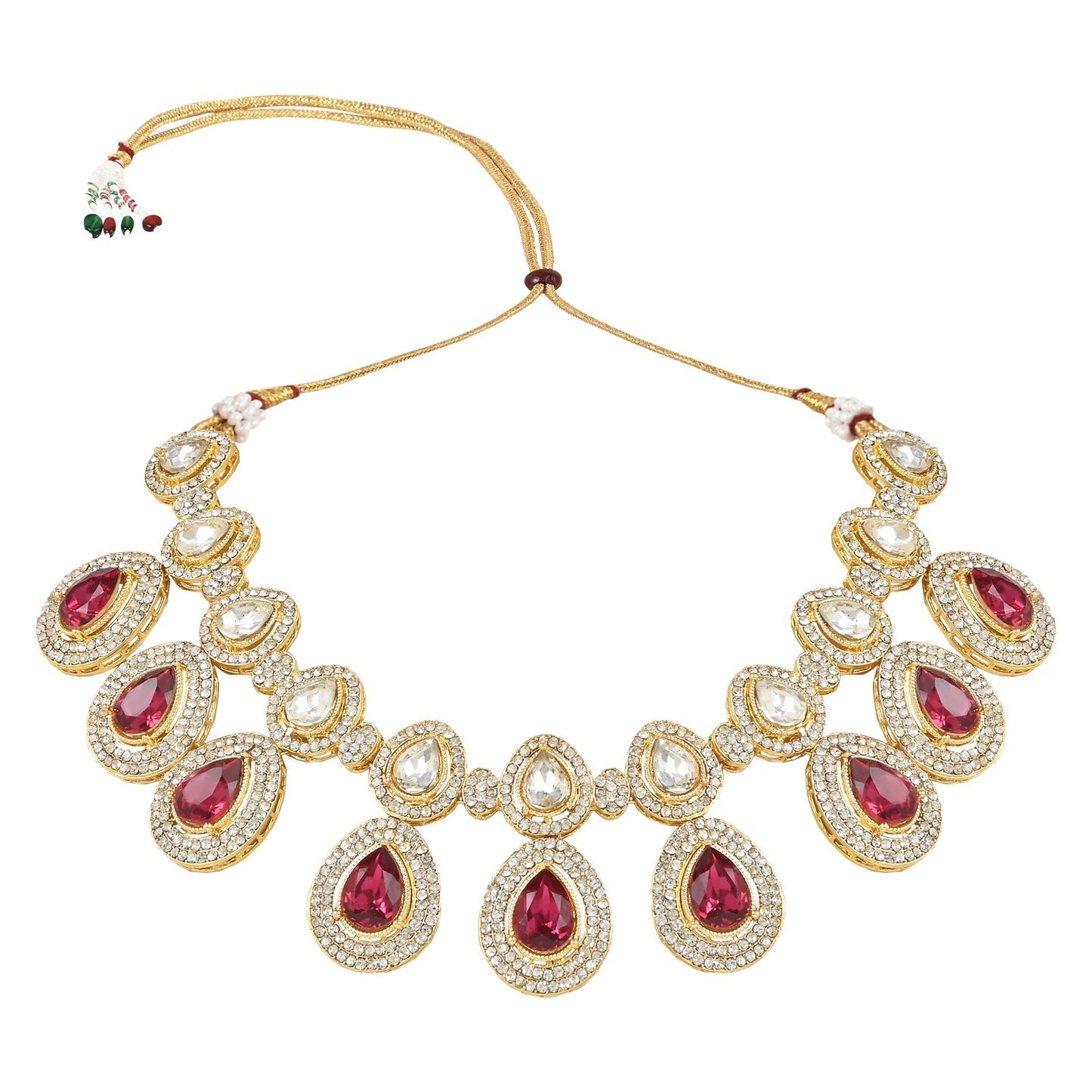 Women's 18K Gold Plated Traditional Kundan & Stone Studded Choker Necklace Jewellery Set with Earrings & Maang Tikka