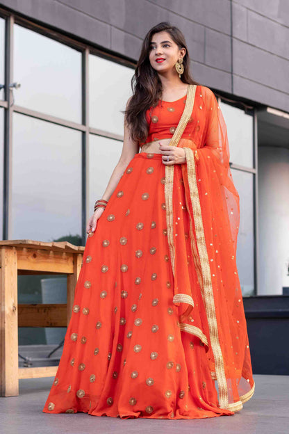 Women's Bright Orange Lehenga Set - Label Shaurya Sanadhya