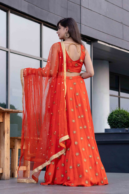 Women's Bright Orange Lehenga Set - Label Shaurya Sanadhya