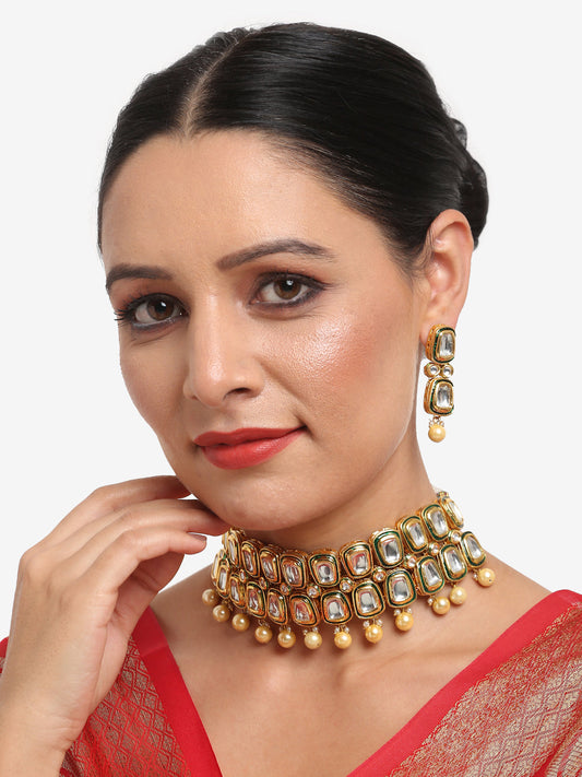 Women's Meenakari Kundan Choker With Earrings