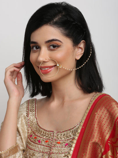 Gold Plated Kundan Nose Ring Nath