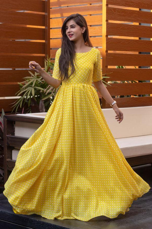 Women's Yellow Polka Dots One Way Gown - Label Shaurya Sanadhya