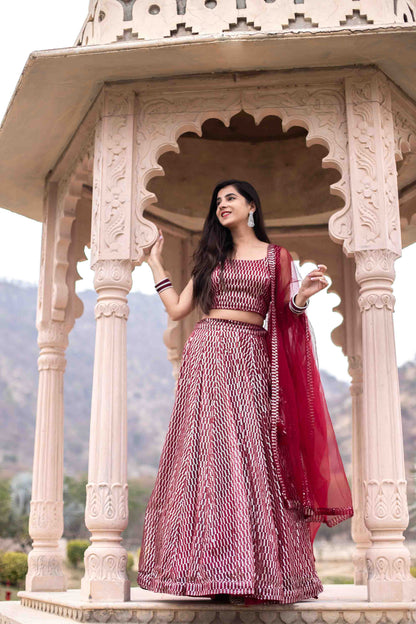 Women's Red Sequin Lehenga Set by Label Shaurya Sanadhya (3pc Set)