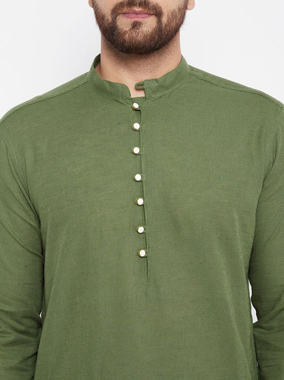 Men's Solid Green Linen Kurta