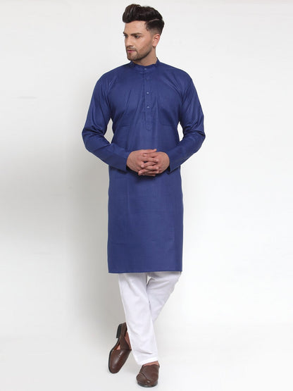 Men's Royal-Blue & White Solid Kurta Only ( KO 611 Royal )