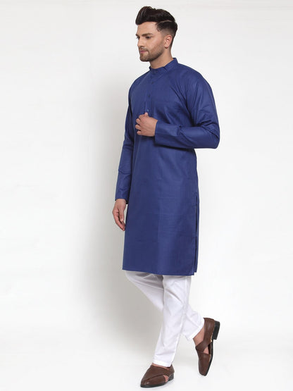 Men's Royal-Blue & White Solid Kurta Only ( KO 611 Royal )