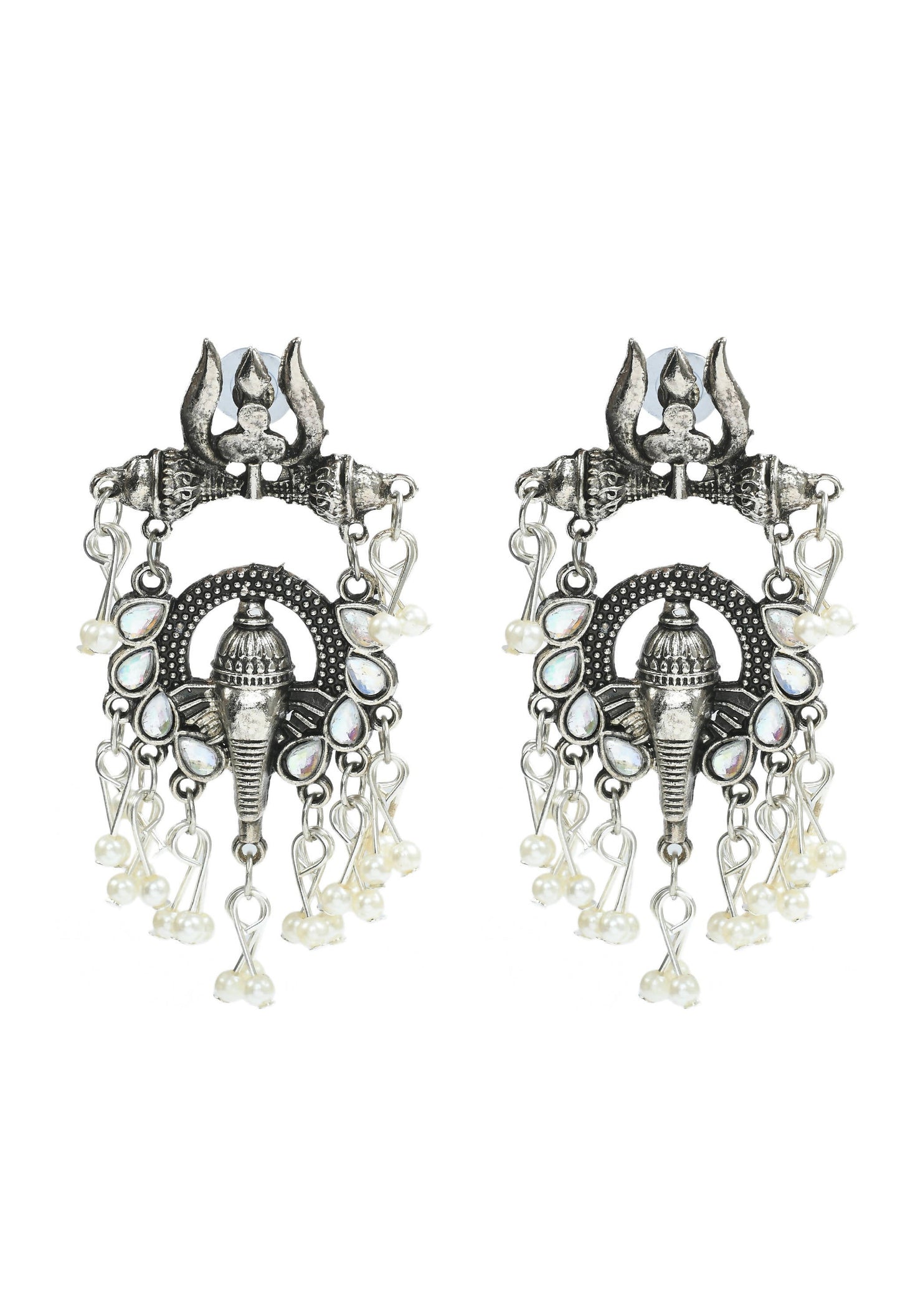 Silver-Plated Ganesha Design Necklace with Earrings Jkms_102