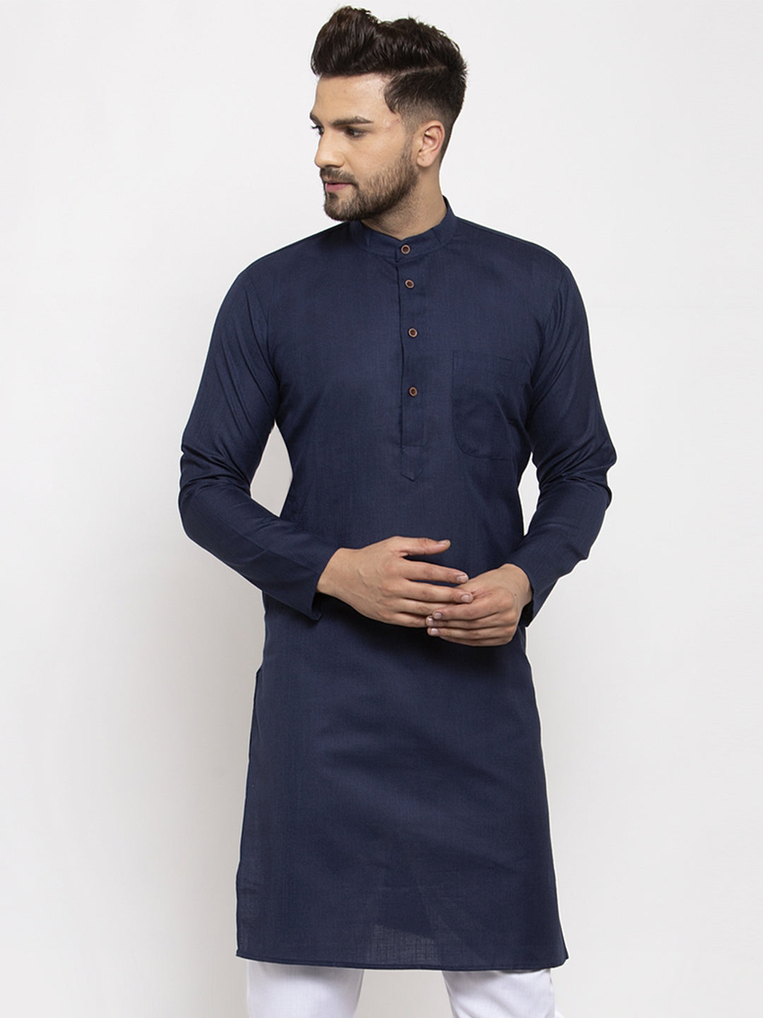 Men's Navy Blue & White Solid Kurta Only ( KO 532 Navy )