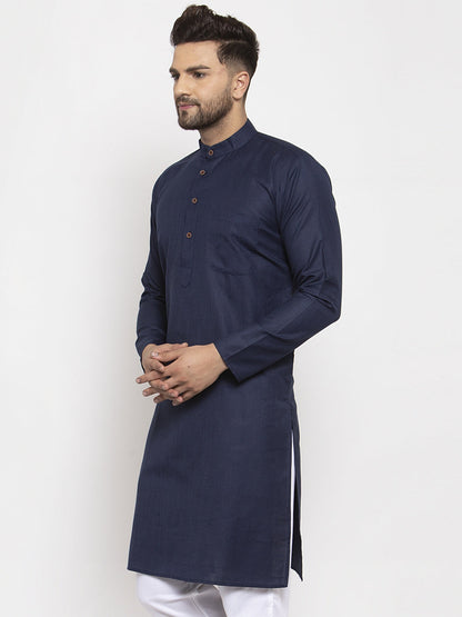 Men's Navy Blue & White Solid Kurta Only ( KO 532 Navy )