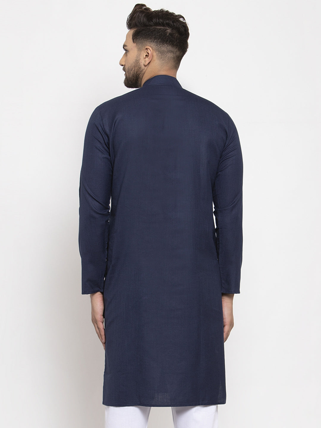 Men's Navy Blue & White Solid Kurta Only ( KO 532 Navy )