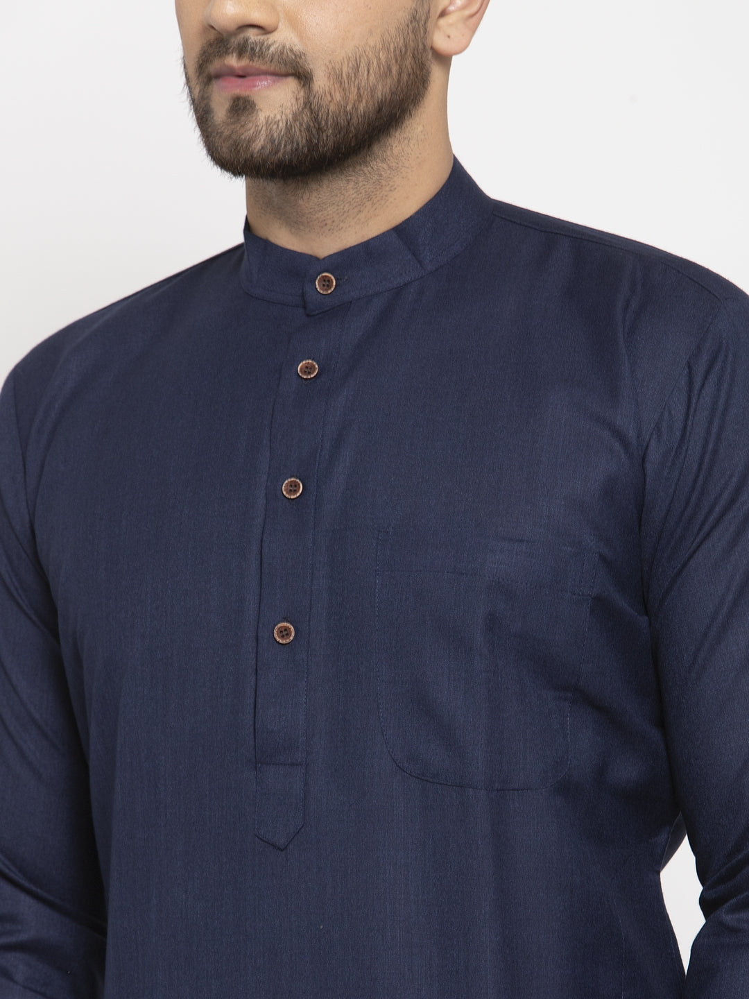 Men's Navy Blue & White Solid Kurta Only ( KO 532 Navy )