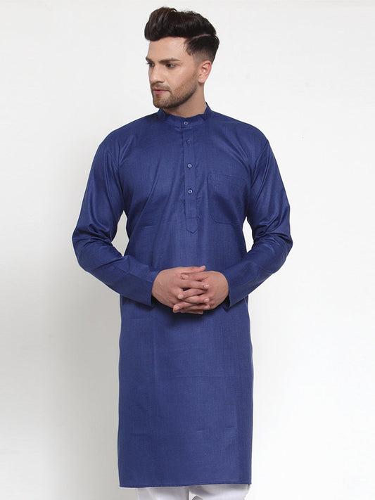 Men's Royal-Blue & White Solid Kurta Only ( KO 611 Royal )