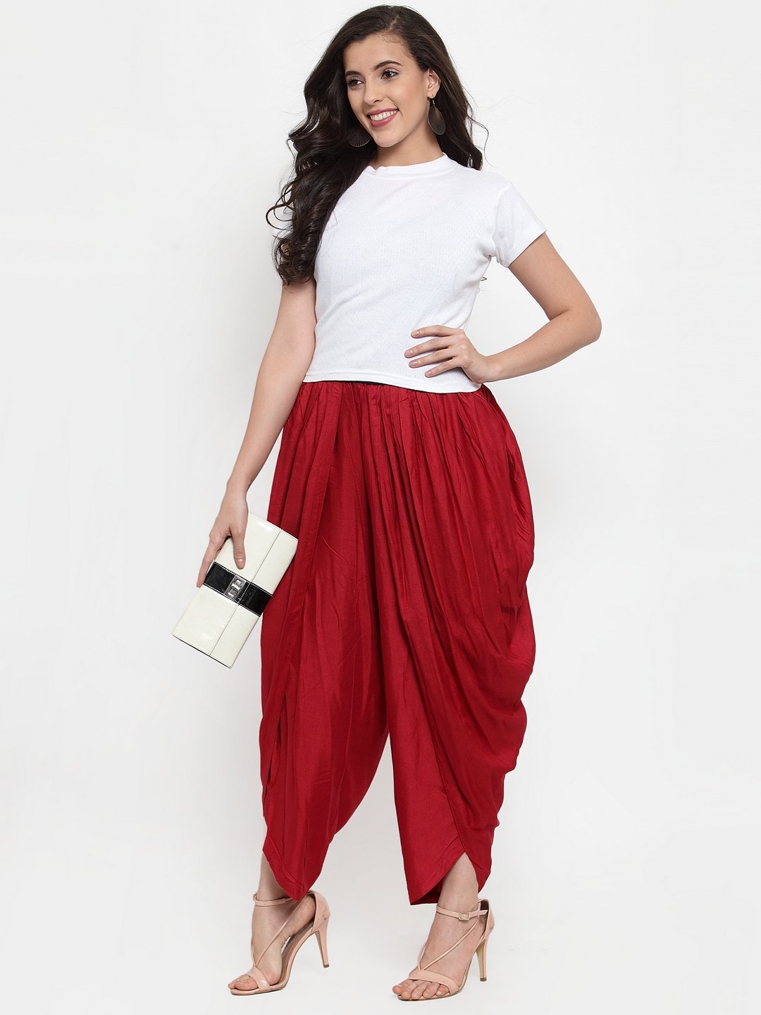 Women's Maroon Solid Dhoti