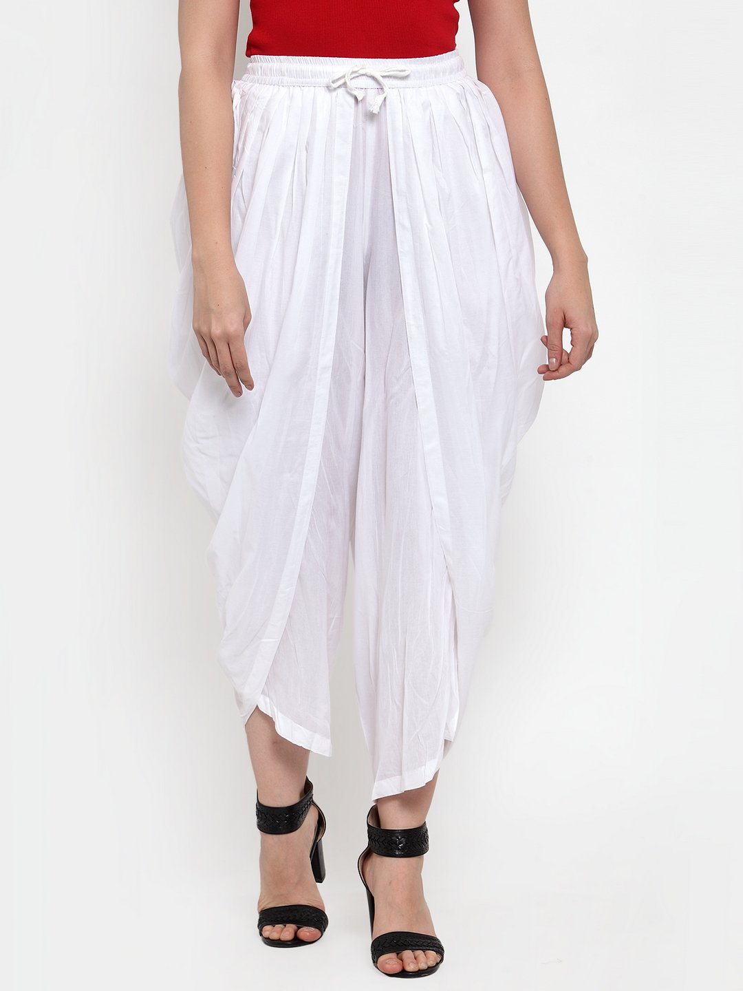 Women's White Solid Dhoti