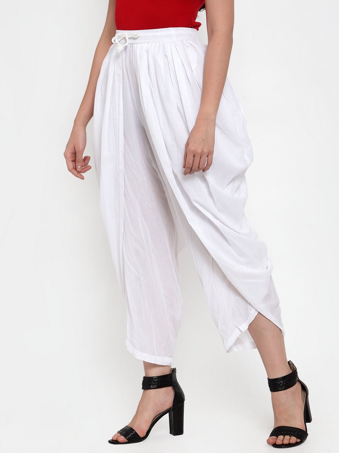 Women's White Solid Dhoti