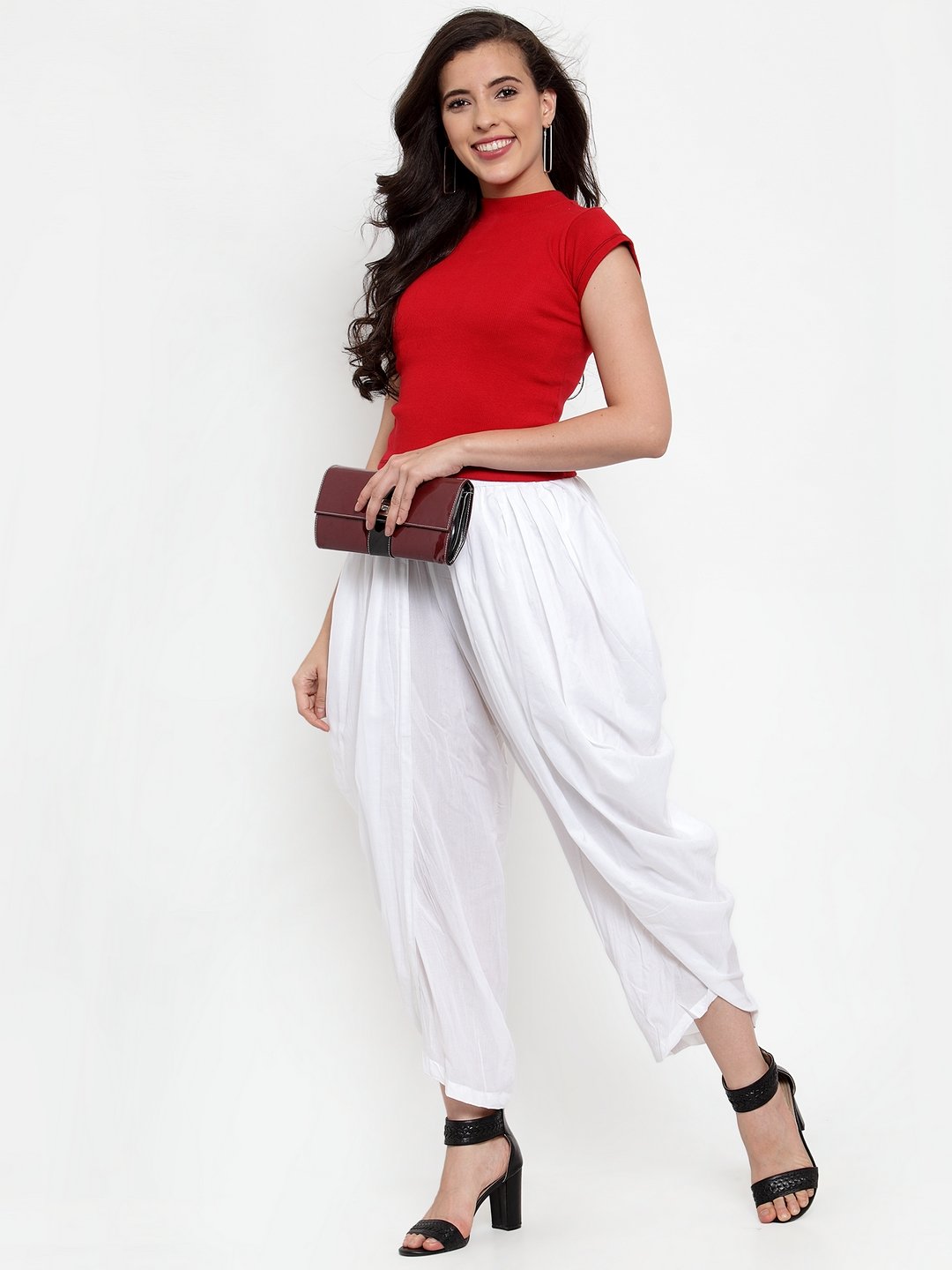 Women's White Solid Dhoti