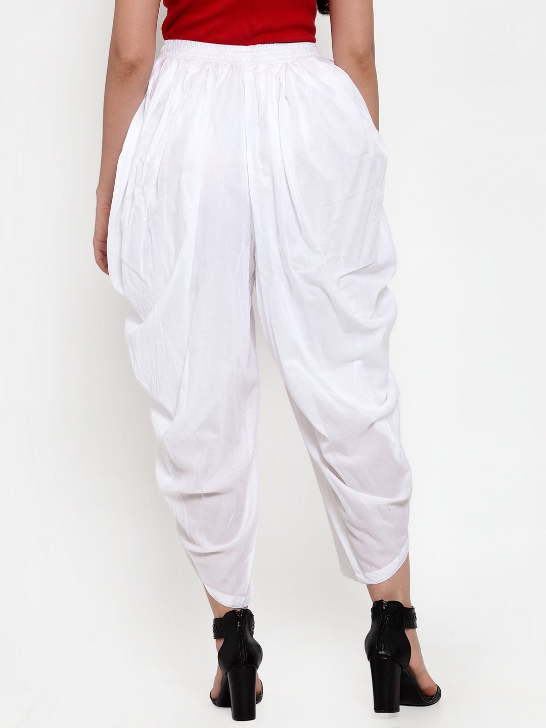 Women's White Solid Dhoti