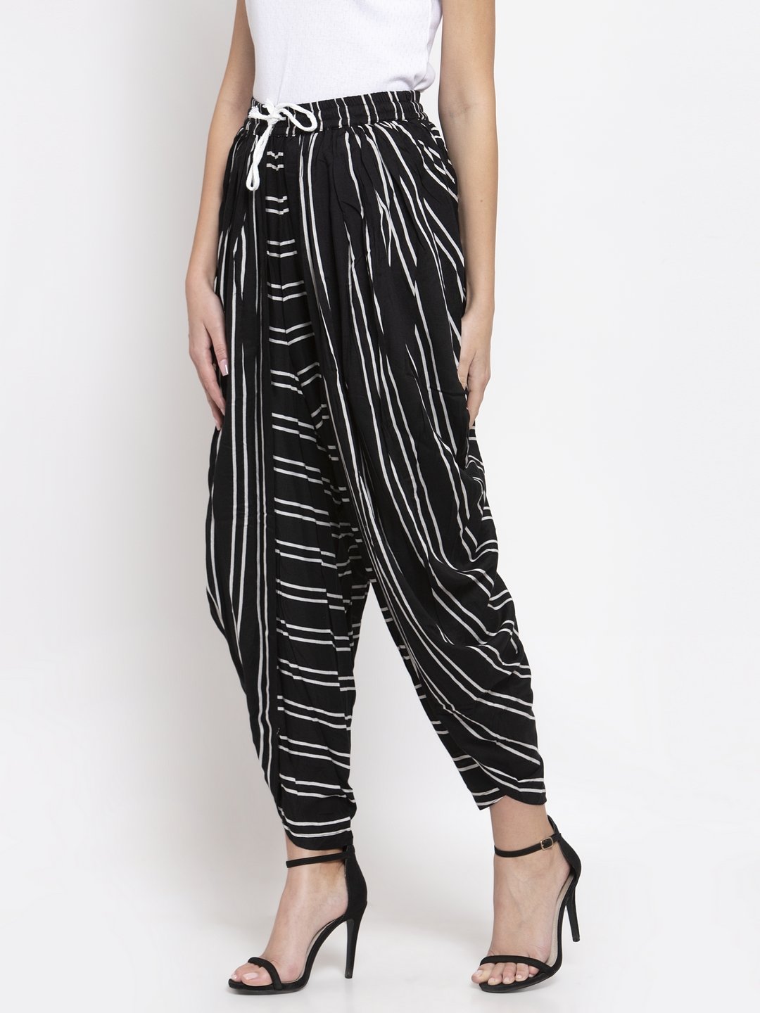 Women's Black Stripped Dhoti