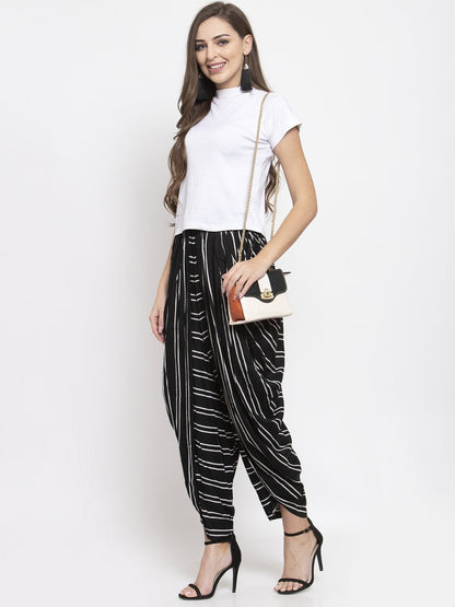 Women's Black Stripped Dhoti