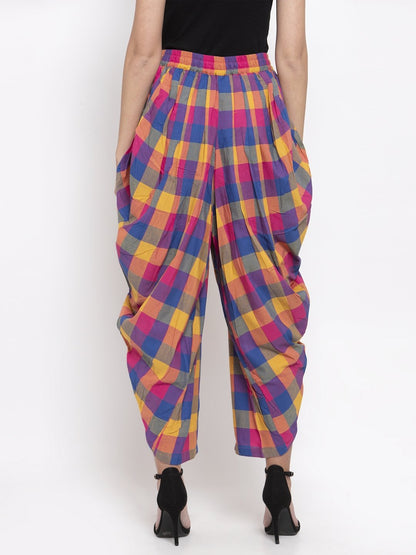 Women's Pink and Yellow Checked Dhoti