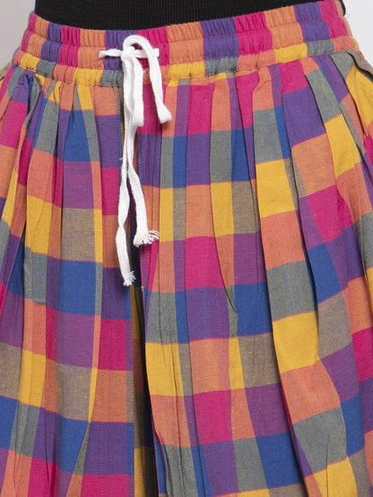 Women's Pink and Yellow Checked Dhoti