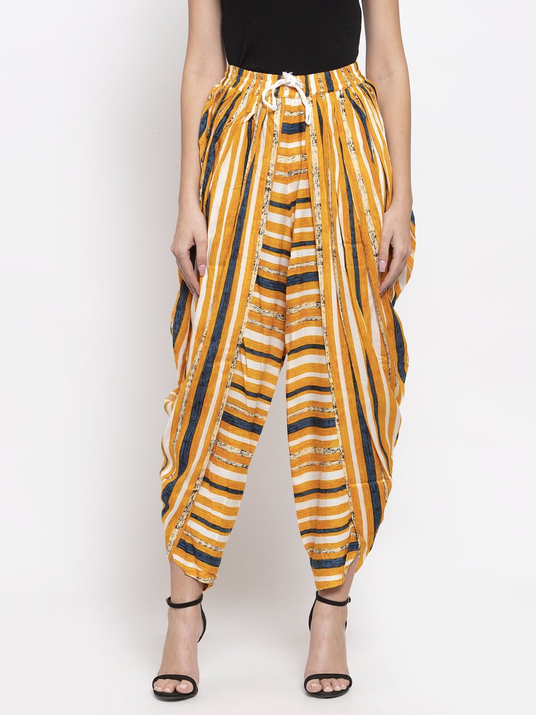 Women's Yellow and Blue Stripped Dhoti