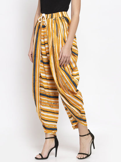 Women's Yellow and Blue Stripped Dhoti