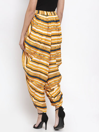 Women's Yellow and Blue Stripped Dhoti