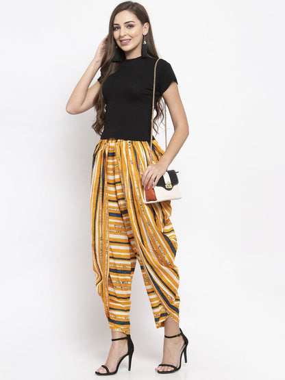 Women's Yellow and Blue Stripped Dhoti