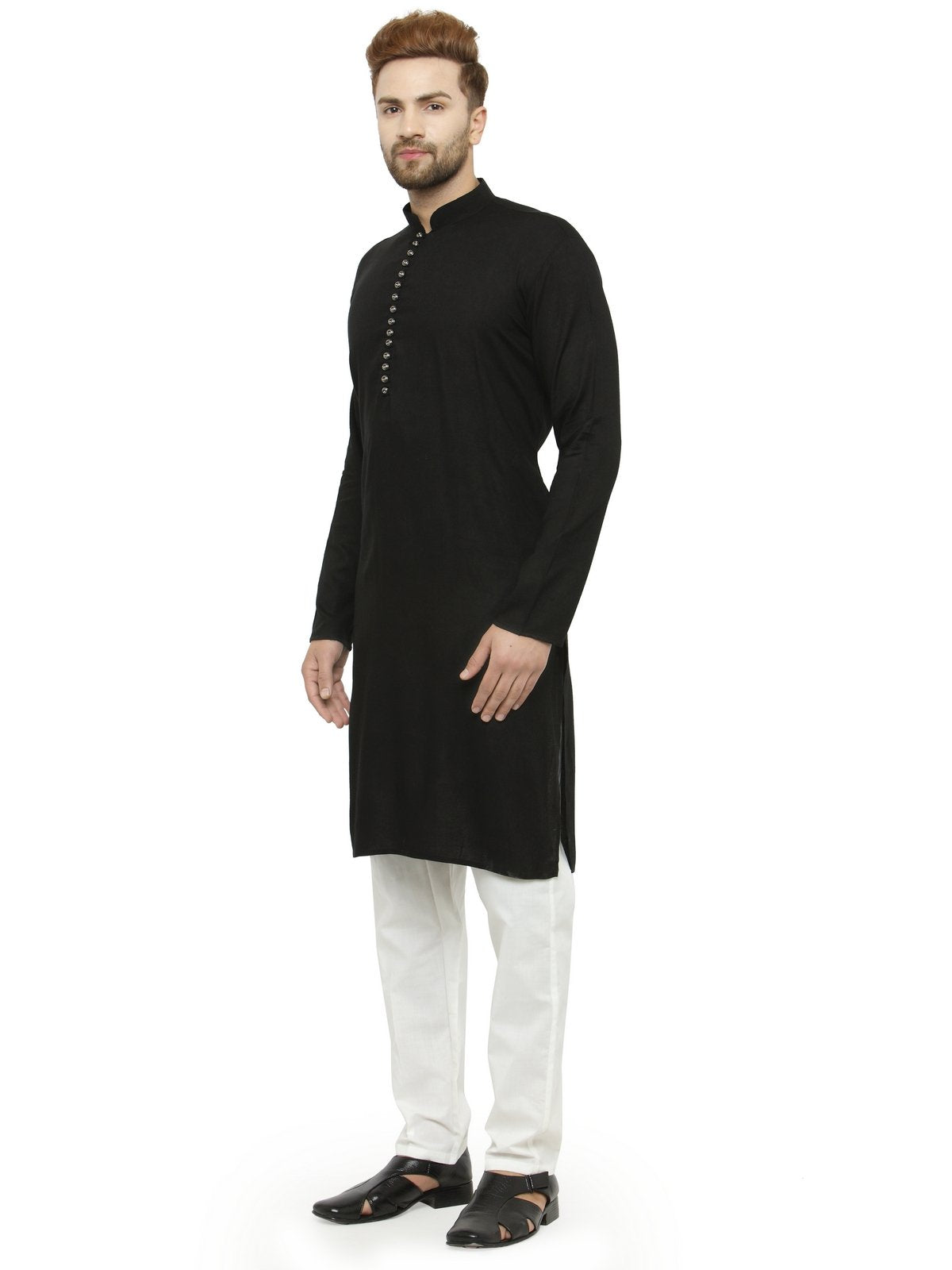 Men's Black Solid Kurta with Churidar ( JOKP 546Black )