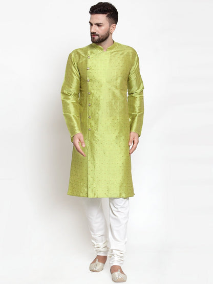 Men's Light-Green & Golden Self Design Kurta Only ( KO 590 Light-Green )