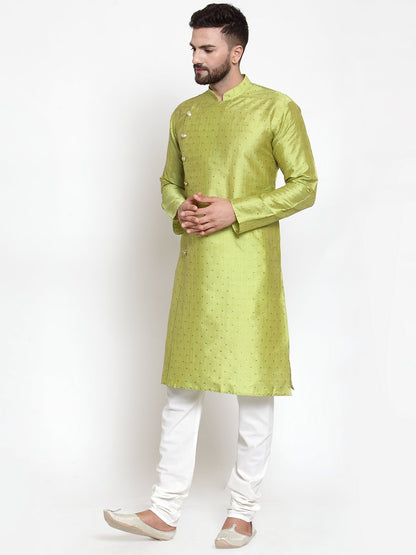 Men's Light-Green & Golden Self Design Kurta Only ( KO 590 Light-Green )