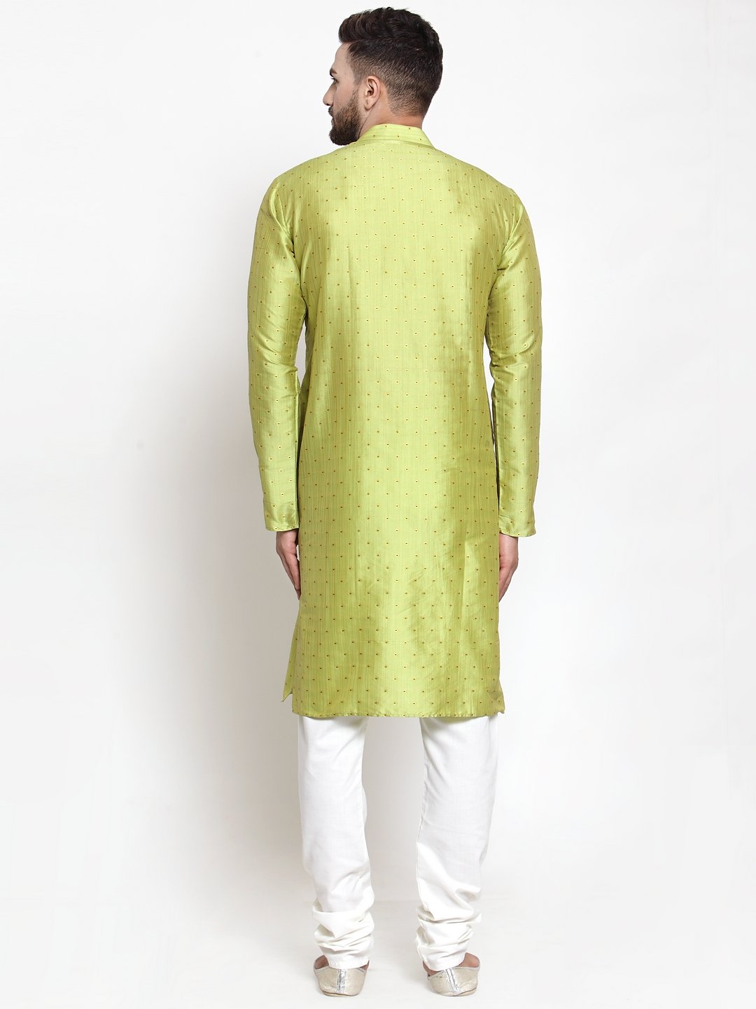 Men's Light-Green & Golden Self Design Kurta Only ( KO 590 Light-Green )