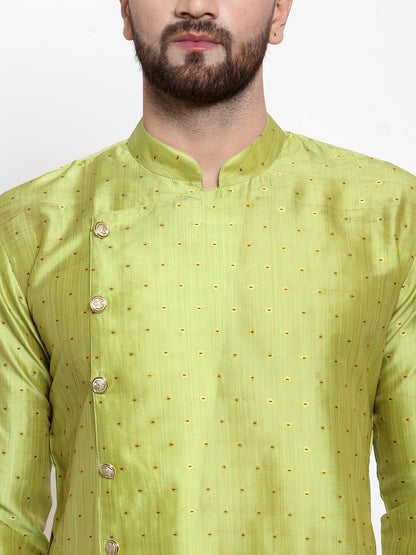 Men's Light-Green & Golden Self Design Kurta Only ( KO 590 Light-Green )