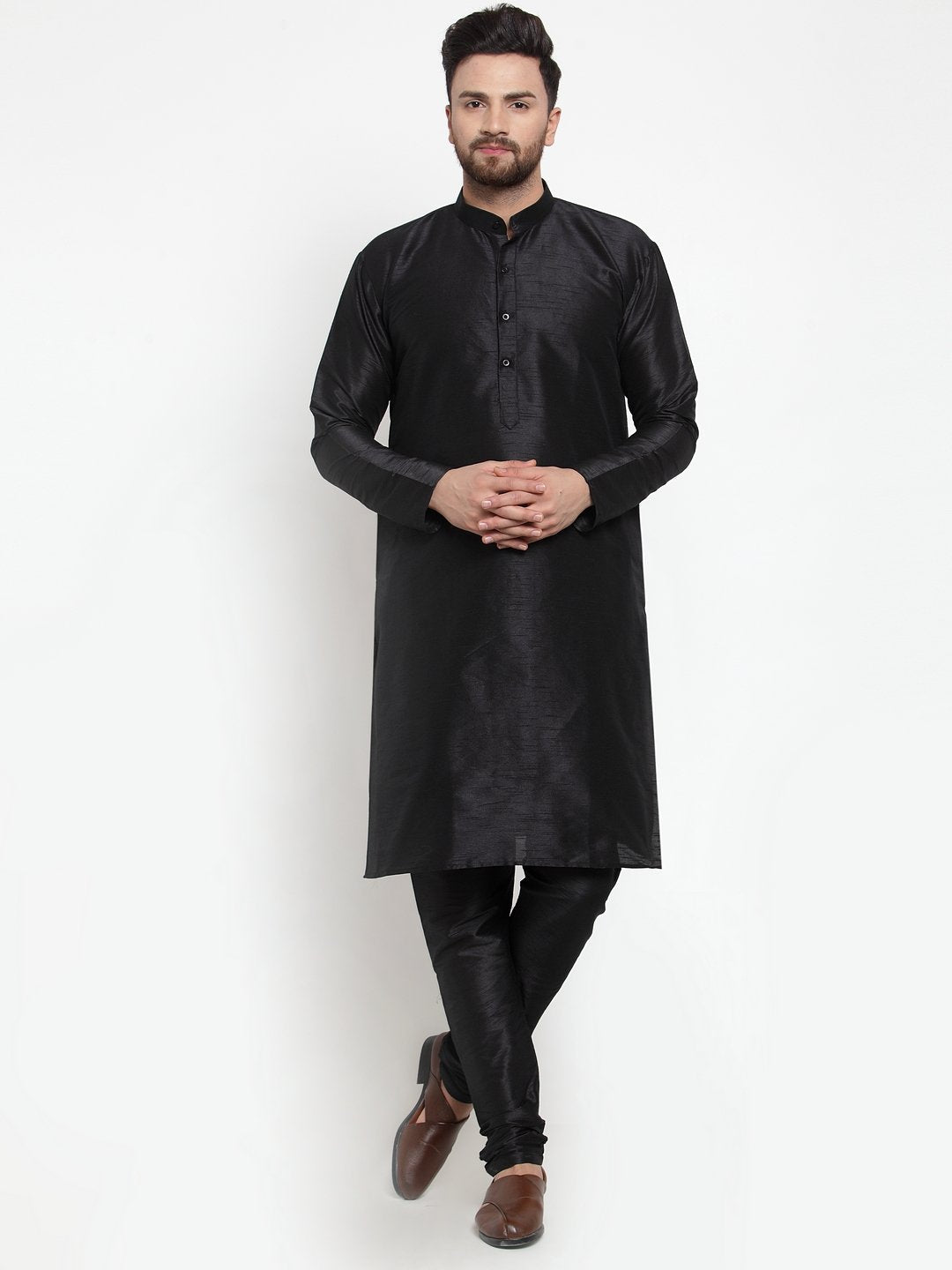 Men's Black Solid Kurta with Churidar ( JOKP 591 Black )