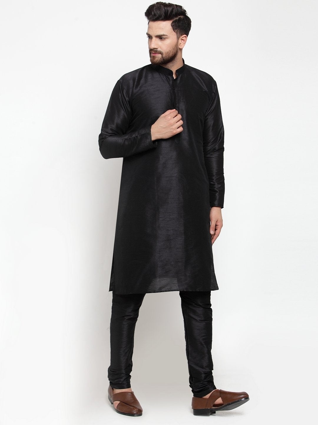 Men's Black Solid Kurta with Churidar ( JOKP 591 Black )