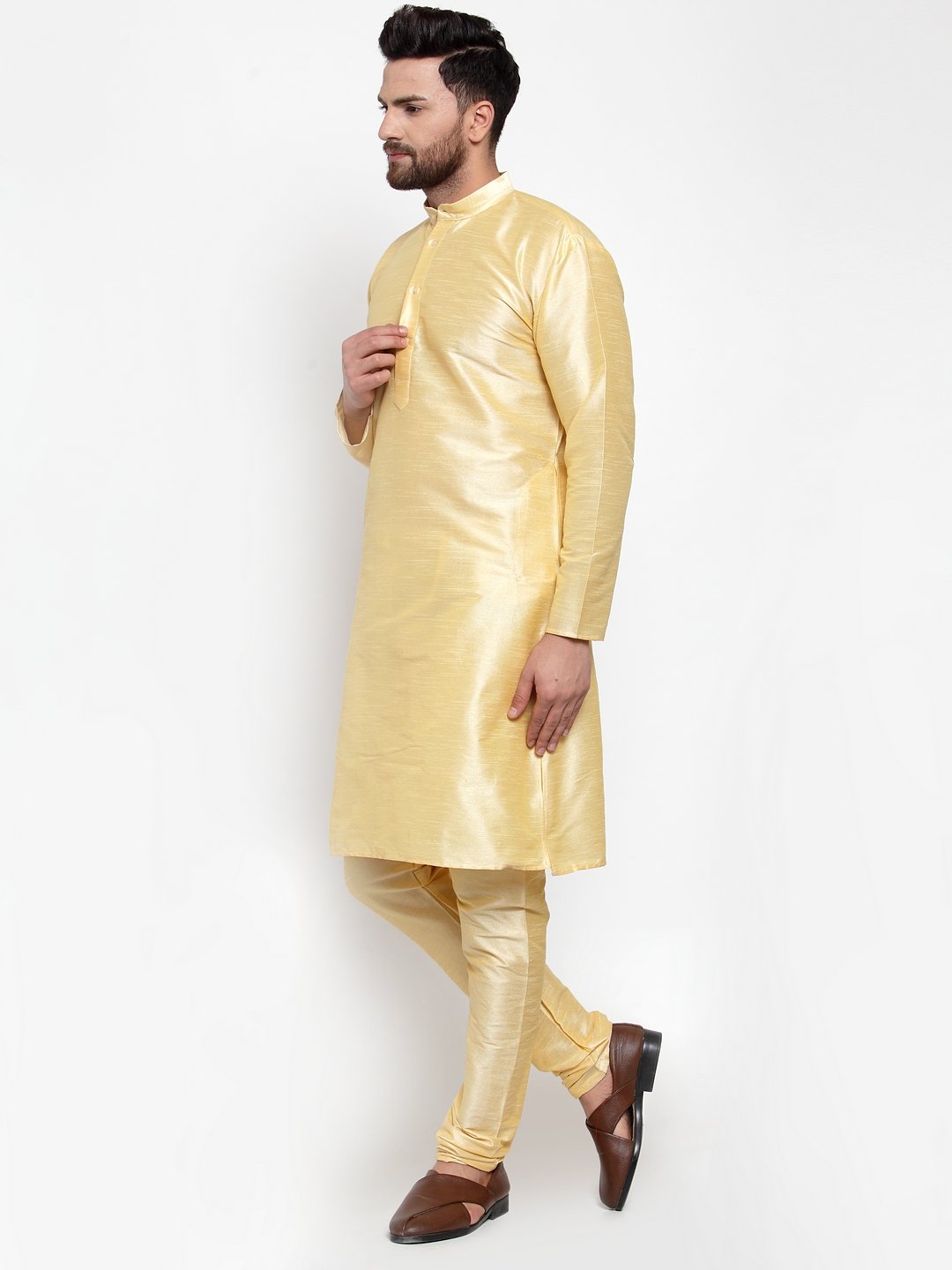 Men's Golden Solid Kurta with Churidar ( JOKP 591 Golden )