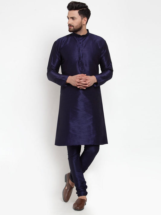 Men's Navy-Blue Solid Kurta with Churidar ( JOKP 591 Navy )