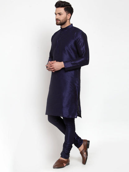 Men's Navy-Blue Solid Kurta with Churidar ( JOKP 591 Navy )