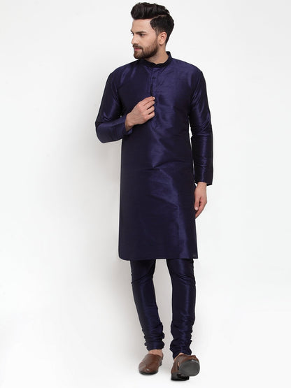 Men's Navy-Blue Solid Kurta with Churidar ( JOKP 591 Navy )