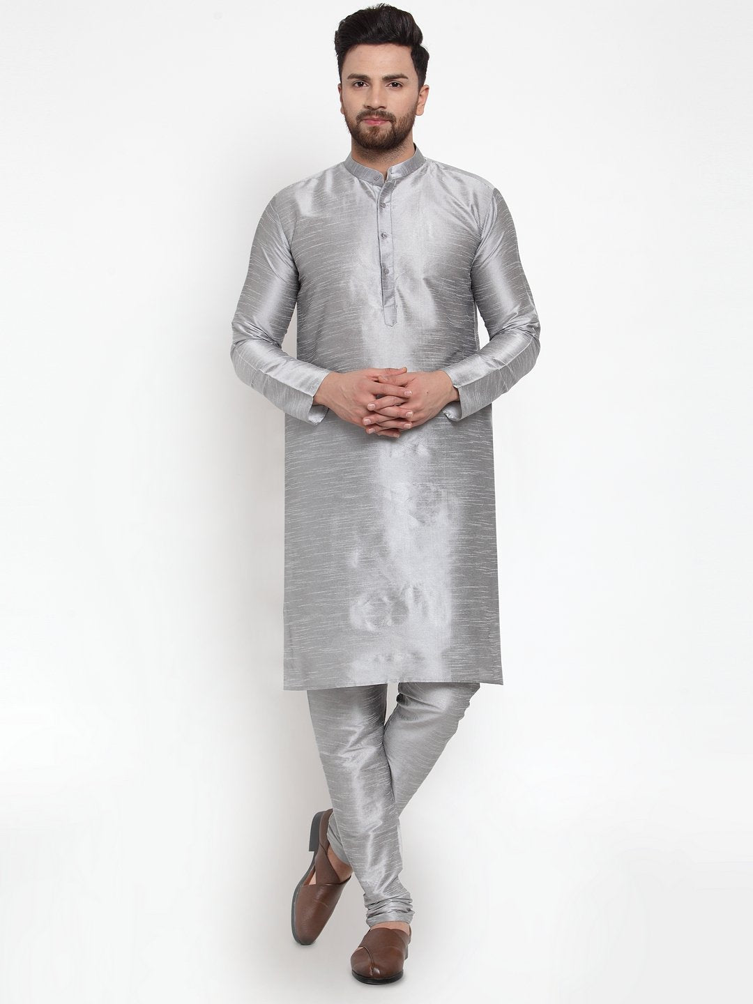 Men's Silver Solid Kurta with Churidar ( JOKP 591 Silver )