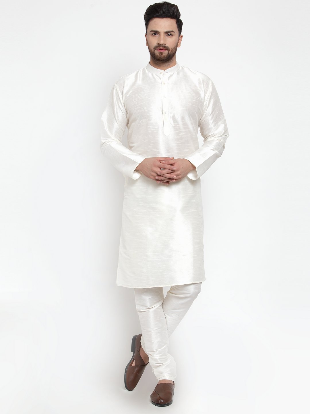 Men's White Solid Kurta with Churidar ( JOKP 591 White )